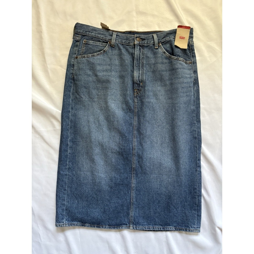 NEW Levi's High Rise Back Slit Skirt Women Size 33 Levi's Demi Skirt JEAN SKIRT - Picture 5 of 14